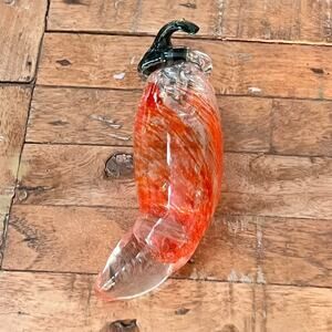 Art Glass Hand Blown Red Chili Pepper 7.5" Kitchen Decor Vegetable Red Swirl